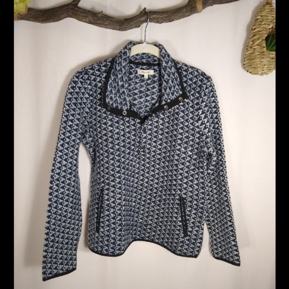 Madewell navy & gray knit half snap popover sweater